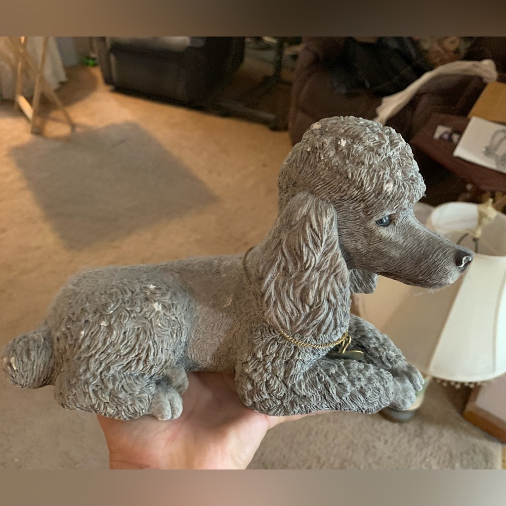 Vintage Sandra Brue Gray Poodle Sculpture Laying Dog